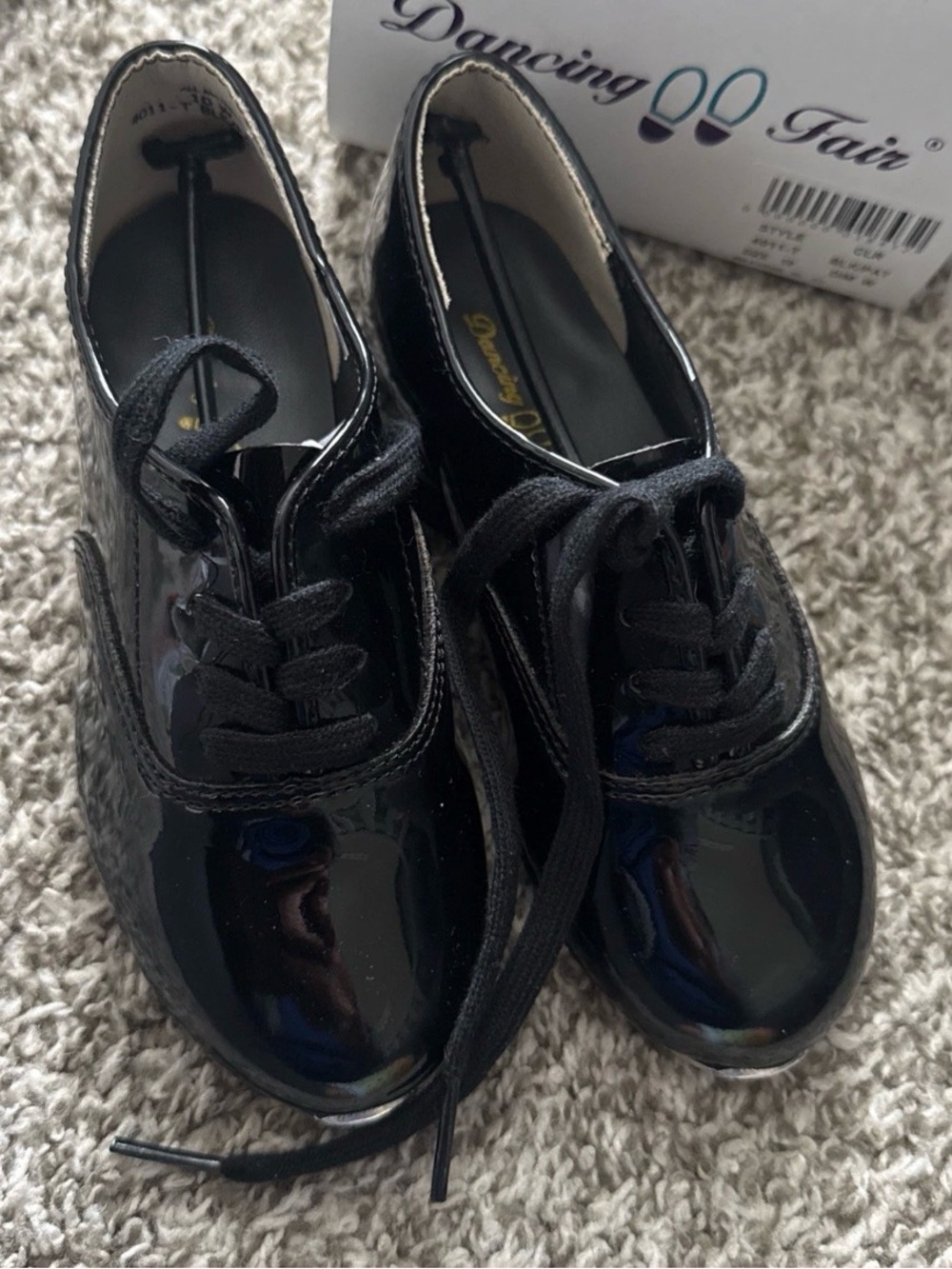 Kids Black Patent Lace-Up Tap Shoes